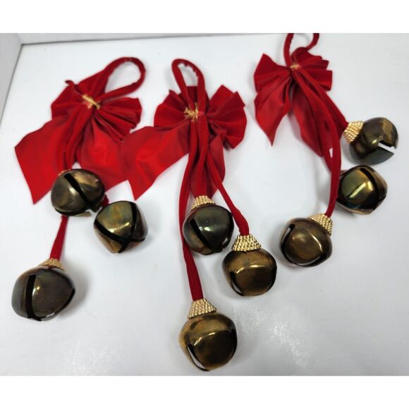 Vintage Inspired Brass Jingle Bell Door Hangers Set of 3 Bells 1.5 in. Diameter - Picture 5 of 8